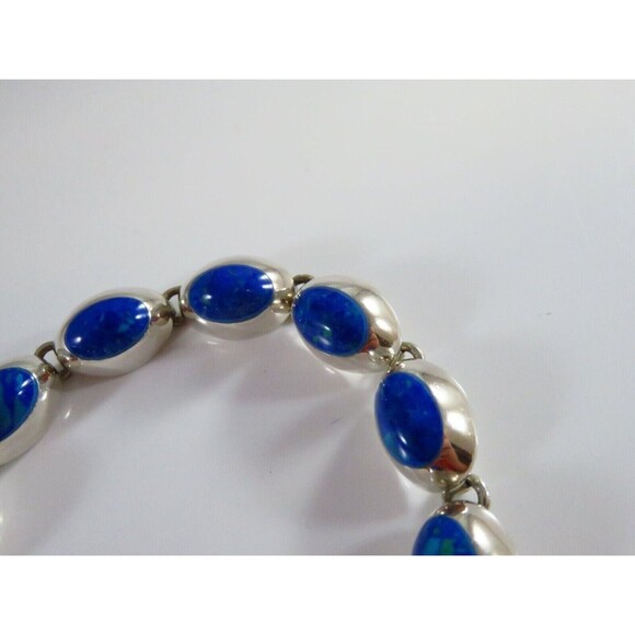Sterling Silver 7 3/4" Bracelet Azurite-Malachite Blue Green Polished Cabochon - Picture 6 of 12